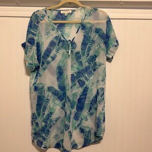 Francesca's White Short Sleeve Palm Leaves Coverup women’s M/L